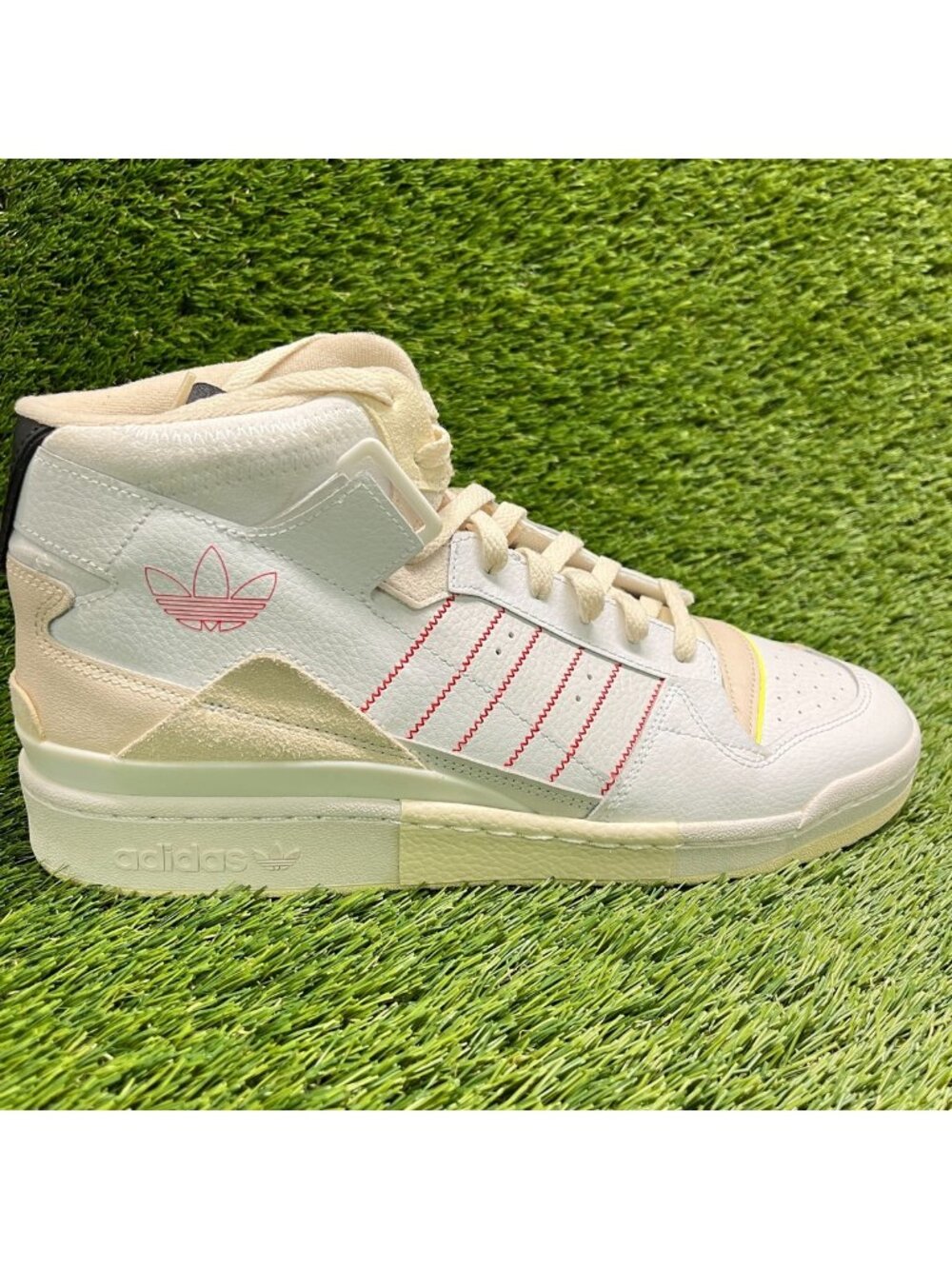 Adidas Forum Mid Exhibit Mens Size 12 White Red Athletic Leather Shoes Sneakers
